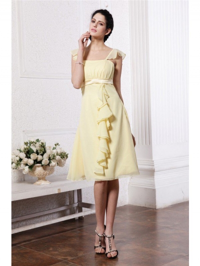 A-Line/Princess Straps Sleeveless Ruffles Ruched Short Chiffon Bridesmaid Dresses [N13ZYDRESS178]