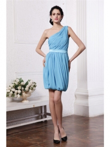 Sheath/Column One-Shoulder Sleeveless Pleats Short Chiffon Cocktail Dresses