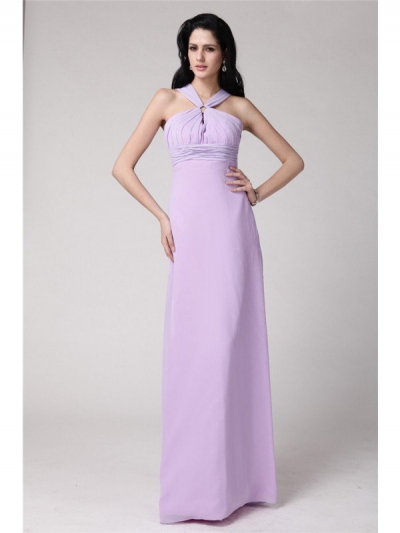 Sheath/Column High Neck Sleeveless Pleats Long Chiffon Bridesmaid Dresses [N13ZYDRESS230]