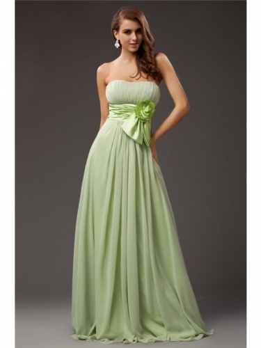 Sheath/Column Strapless Sleeveless Ruffles Long Chiffon Elastic Woven Satin Bridesmaid Dresses