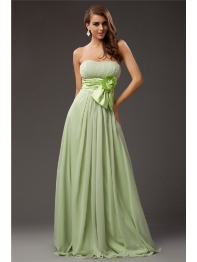 Sheath/Column Strapless Sleeveless Ruffles Long Chiffon Elastic Woven Satin Bridesmaid Dresses [N13ZYDRESS78]