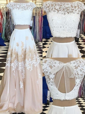 A-Line/Princess Sleeveless Bateau Chiffon Lace Floor-Length Two Piece Dresses