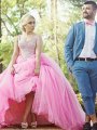 Ball Gown Sleeveless Sweetheart Tulle Sweep/Brush Train Pearls Plus Size Dresses