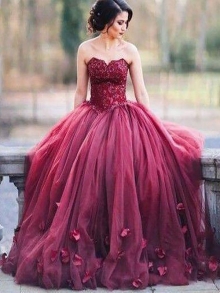 Ball Gown Sleeveless Sweetheart Applique Floor-Length Tulle Dresses