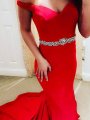 Trumpet/Mermaid Off-the-Shoulder Sleeveless Sweep/Brush Train Satin Dresses