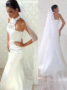 Trumpet/Mermaid Halter Sweep/Brush Train Satin Sleeveless Wedding Dresses