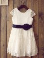 A-line/Princess Scoop Short Sleeves Hand-Made Flower Long Lace Dresses