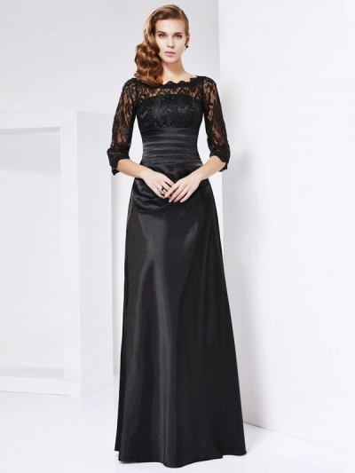 Sheath/Column Off the Shoulder 3/4 Sleeves Lace Long Elastic Woven Satin Mother of the Bride Dresses [40064]