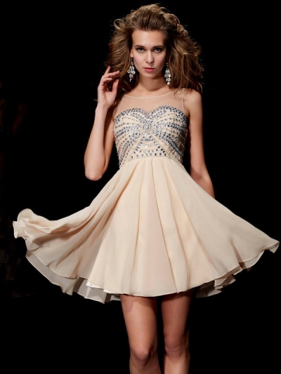 A-Line/Princess Sleeveless Scoop Beading Short Chiffon Homecoming Dresses