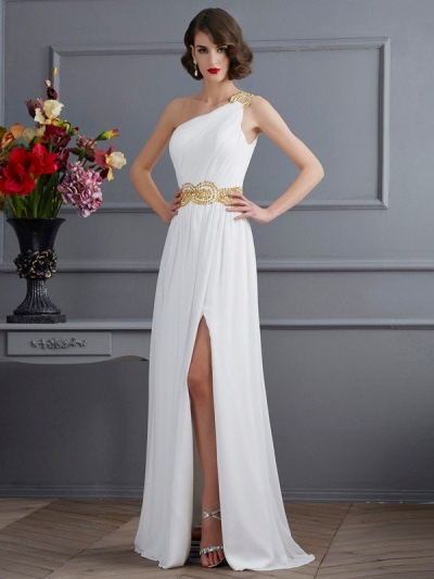 A-Line/Princess One-Shoulder Sleeveless Ruched Long Chiffon Dresses [40223]