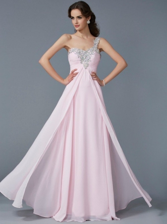 A-Line/Princess One-Shoulder Applique Sleeveless Beading Long Chiffon Dresses