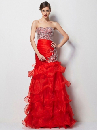 Trumpet/Mermaid Sweetheart Sleeveless Beading Long Tulle Dresses