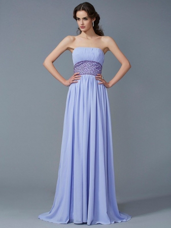 A-Line/Princess Strapless Sleeveless Beading Long Chiffon Dresses