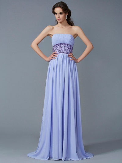 A-Line/Princess Strapless Sleeveless Beading Long Chiffon Dresses [40485]