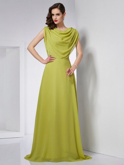 A-Line/Princess High Neck Sleeveless Pleats Long Chiffon Dresses [40516]