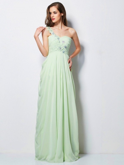 A-Line/Princess One-Shoulder Sleeveless Applique Long Chiffon Dresses [40553]