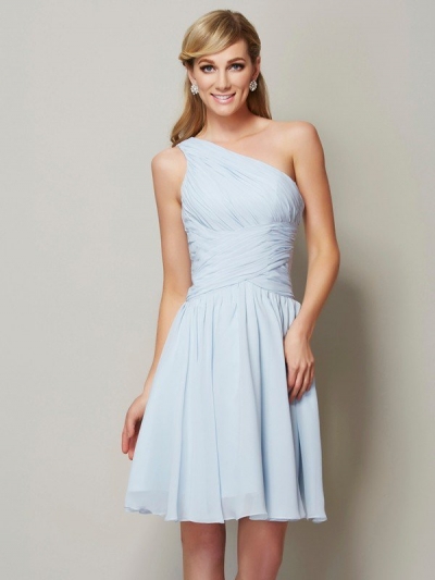 A-Line/Princess One-Shoulder Sleeveless Ruched Short Chiffon Bridesmaid Dresses [40566]