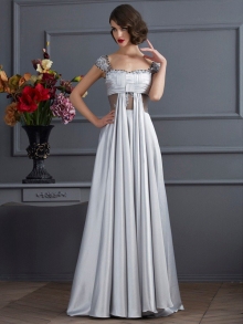 A-Line/Princess Off the Shoulder Sleeveless Pleats Long Elastic Woven Satin Dresses