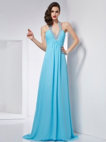 A-Line/Princess Halter Sleeveless Long Chiffon Dresses