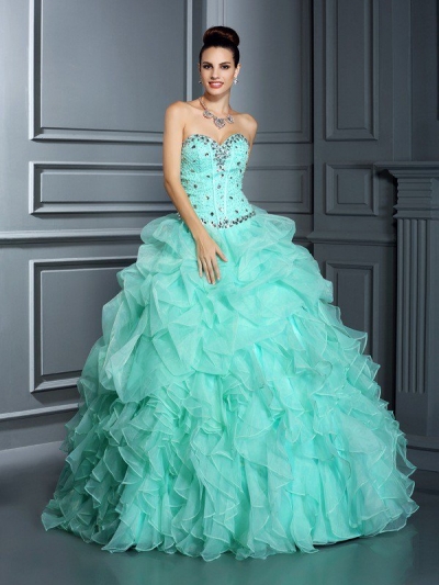 Ball Gown Sweetheart Beading Sleeveless Long Organza Quinceanera Dresses [50003]