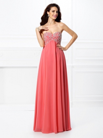 A-Line/Princess Sweetheart Beading Sleeveless Long Chiffon Dresses