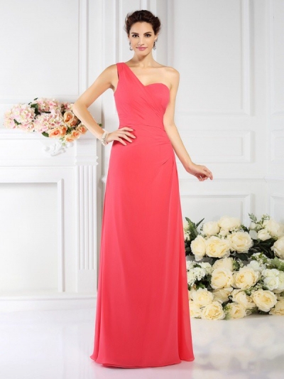 A-Line/Princess One-Shoulder Pleats Sleeveless Long Chiffon Bridesmaid Dresses [50055]