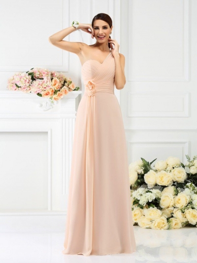 A-Line/Princess One-Shoulder Pleats Sleeveless Long Chiffon Bridesmaid Dresses [50365]