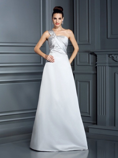 A-Line/Princess One-Shoulder Sleeveless Long Satin Dresses [50402]