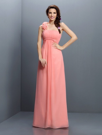 A-Line/Princess Strapless Hand-Made Flower Sleeveless Long Chiffon Bridesmaid Dresses [50415]