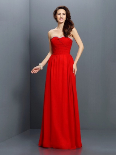 A-Line/Princess Sweetheart Beading Sleeveless Long Chiffon Bridesmaid Dresses