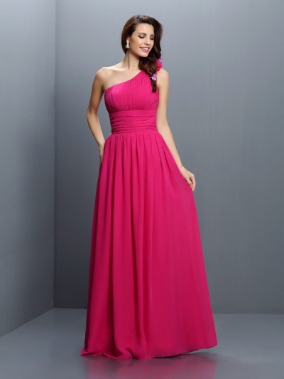 A-Line/Princess One-Shoulder Pleats Sleeveless Long Chiffon Bridesmaid Dresses [50488]