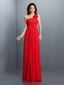 A-Line/Princess One-Shoulder Hand-Made Flower Pleats Sleeveless Long Chiffon Bridesmaid Dresses