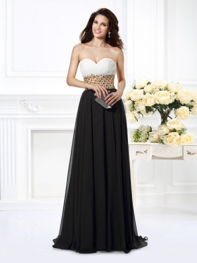 A-Line/Princess Sweetheart Beading Sleeveless Long Chiffon Dresses [50733]