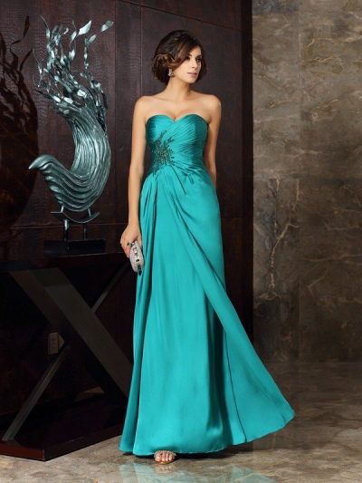 Sheath/Column Sweetheart Beading Sleeveless Applique Long Chiffon Mother of the Bride Dresses [50843]