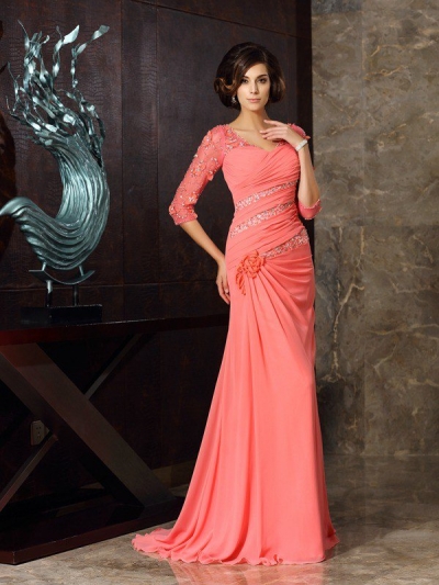 Trumpet/Mermaid Sweetheart 1/2 Sleeves Long Chiffon Mother of the Bride Dresses [50927]