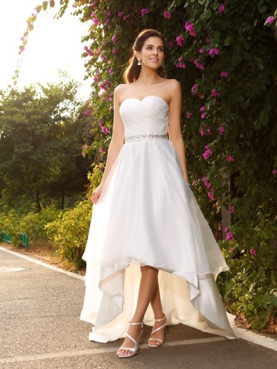 A-Line/Princess Sweetheart Beading Sleeveless High Low Organza Wedding Dresses [51083]