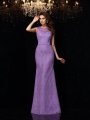 Sheath/Column Scoop Lace Sleeveless Long Satin Dresses