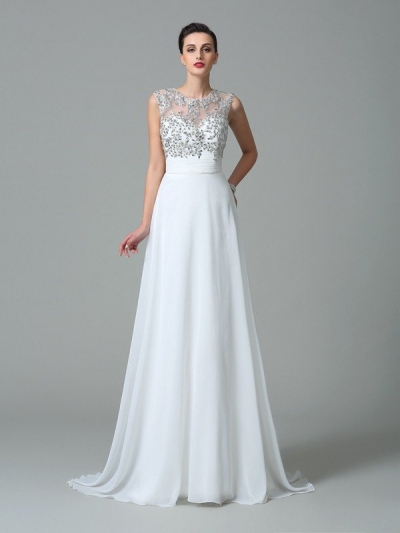 A-Line/Princess Jewel Beading Sleeveless Long Chiffon Dresses [60179]