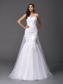 Trumpet/Mermaid Straps Beading Sleeveless Long Net Wedding Dresses