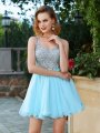 A-Line/Princess Sleeveless Rhinestone Straps Short/Mini Chiffon Dresses