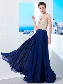 A-Line/Princess Sleeveless Straps Beading Chiffon Floor-Length Dresses