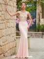 Sheath/Column Scoop Sleeveless Sweep/Brush Train Beading Spandex Dresses