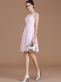 A-Line/Princess Bateau Sleeveless Lace Short/Mini Chiffon Bridesmaid Dresses