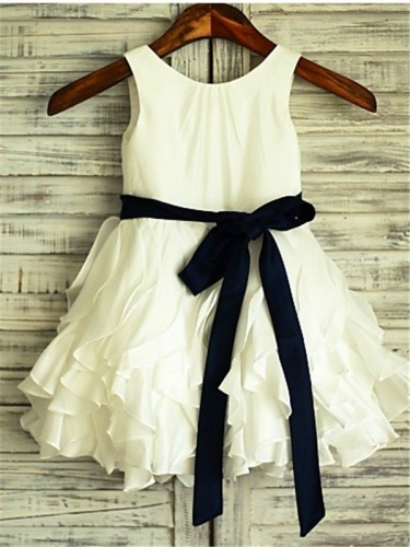 A-line/Princess Scoop Sleeveless Bowknot Tea-Length Chiffon Flower Girl Dresses