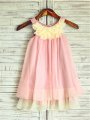 A-line/Princess Straps Sleeveless Ruched Tea-Length Chiffon Flower Girl Dresses