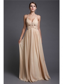 A-Line/Princess V-neck Sleeveless Long Ruffles Chiffon Dresses