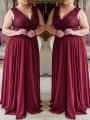 A-Line/Princess V-neck Sleeveless Lace Sweep/Brush Train Chiffon Plus Size Dresses