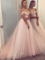 A-Line/Princess Sleeveless Off-the-Shoulder Tulle Beading Floor-Length Dresses