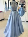 Ball Gown High Neck Sleeveless Floor-Length Applique Satin Two Piece Dresses