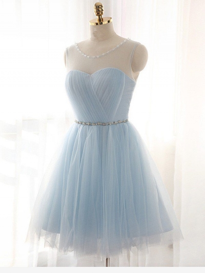 A-Line/Princess Scoop Beading Sleeveless Short/Mini Tulle Dresses [PON1506EV418]